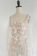 3D flower lace fabric/ bridal lace fabric/ romantic lace fabric with 3D flowers &amp; pearls// L24-705