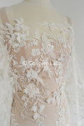 3D flower lace fabric/ bridal lace fabric/ romantic lace fabric with 3D flowers &amp; pearls// L24-706