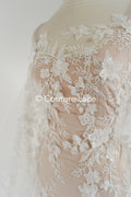 3D flower lace fabric/ bridal lace fabric/ romantic lace fabric with 3D flowers &amp; pearls// L24-706