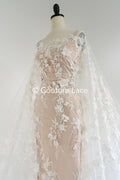 3D flower lace fabric/ bridal lace fabric/ romantic lace fabric with 3D flowers &amp; pearls// L24-706
