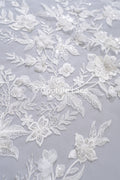 3D flower lace fabric/ bridal lace fabric/ romantic lace fabric with 3D flowers &amp; pearls// L24-706