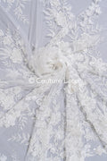 3D flower lace fabric/ bridal lace fabric/ romantic lace fabric with 3D flowers &amp; pearls// L24-706