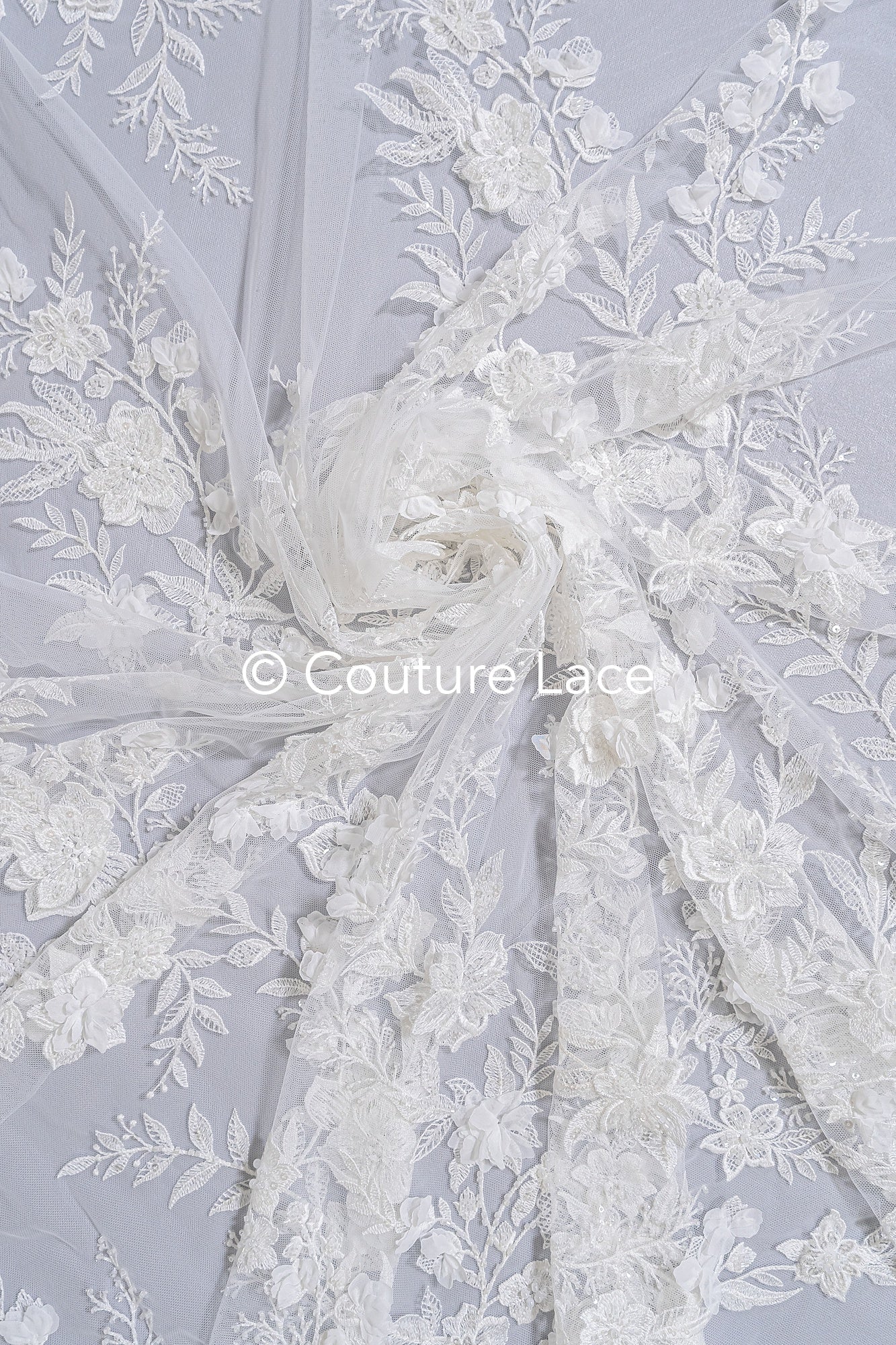 3D flower lace fabric/ bridal lace fabric/ romantic lace fabric with 3D flowers &amp; pearls// L24-706