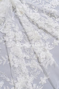 3D flower lace fabric/ bridal lace fabric/ romantic lace fabric with 3D flowers &amp; pearls// L24-706
