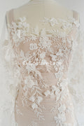 3D flower lace fabric/ bridal lace fabric/ romantic lace fabric with 3D flowers &amp; pearls// L24-706