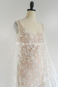 Perlen-Spitzenstoff/ Couture-Spitzenstoff/ Braut-Spitzenstoff Weiß Off-White/ Perlen-Spitzenstoff// L24-707