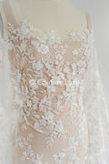 Perlen-Spitzenstoff/ Couture-Spitzenstoff/ Braut-Spitzenstoff Weiß Off-White/ Perlen-Spitzenstoff// L24-707