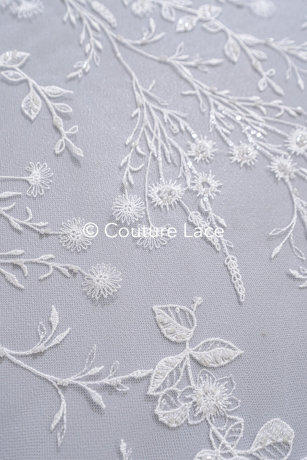 Perlen-Spitzenstoff/ Couture-Spitzenstoff/ Braut-Spitzenstoff Weiß Off-White/ Perlen-Spitzenstoff// L24-708