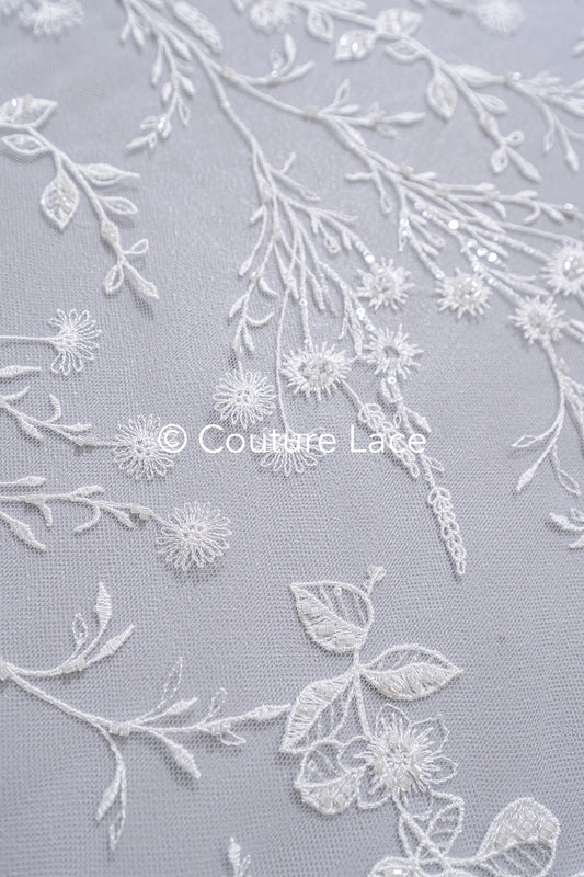 Perlen-Spitzenstoff/ Couture-Spitzenstoff/ Braut-Spitzenstoff Weiß Off-White/ Perlen-Spitzenstoff// L24-708