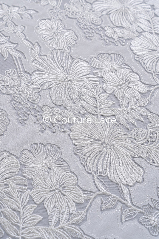 Floral Bridal Lace/ Bridal Lace Fabric/ Off-White Bridal Lace/ Embroidered Wedding Lace/ Couture Lace/ L24-709