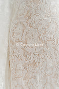 Floral Bridal Lace/ Bridal Lace Fabric/ Off-White Bridal Lace/ Embroidered Wedding Lace/ Couture Lace/ L24-709