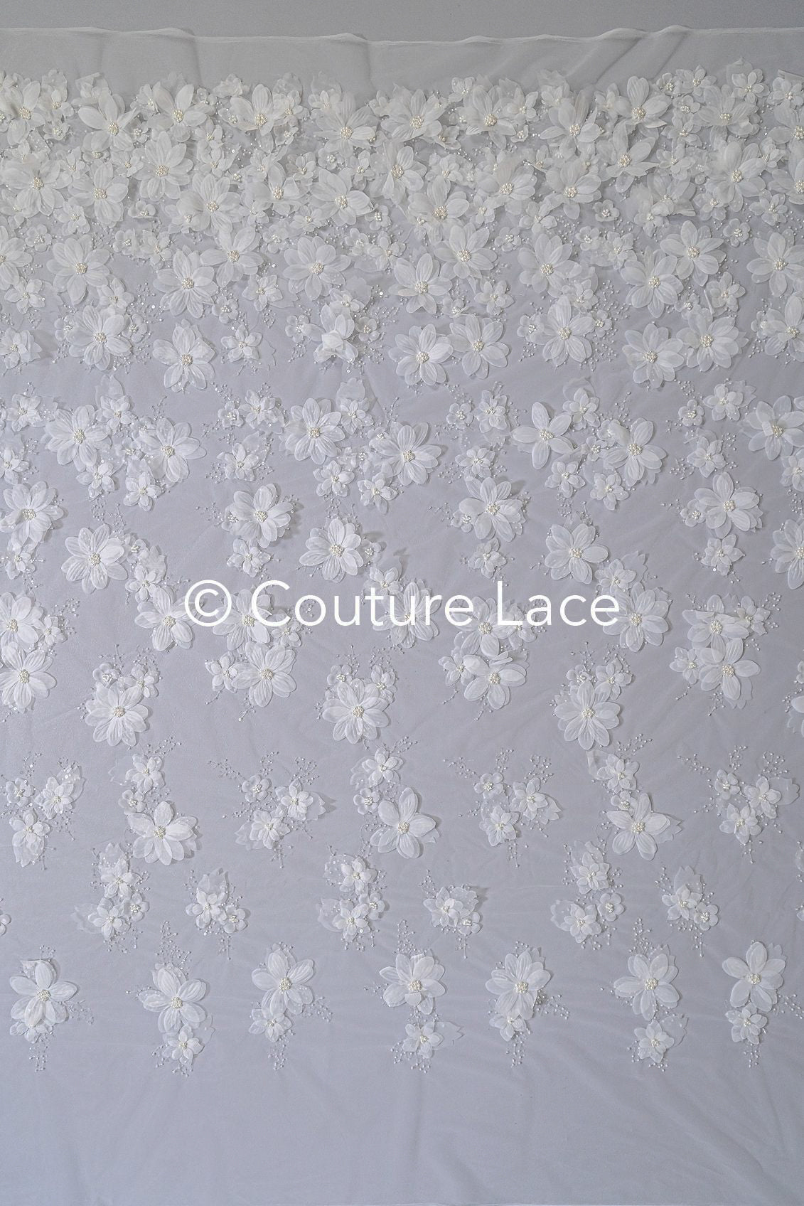 Encaje floral lujoso para vestidos de novia con flores 3D hechas a mano // L25-718