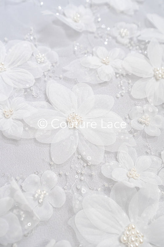 Luxuriöse Florale Spitze für Brautkleider mit handgemachten 3D Blumen // L25-718