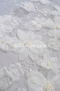 Encaje floral lujoso para vestidos de novia con flores 3D hechas a mano // L25-718