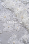 Encaje floral lujoso para vestidos de novia con flores 3D hechas a mano // L25-718