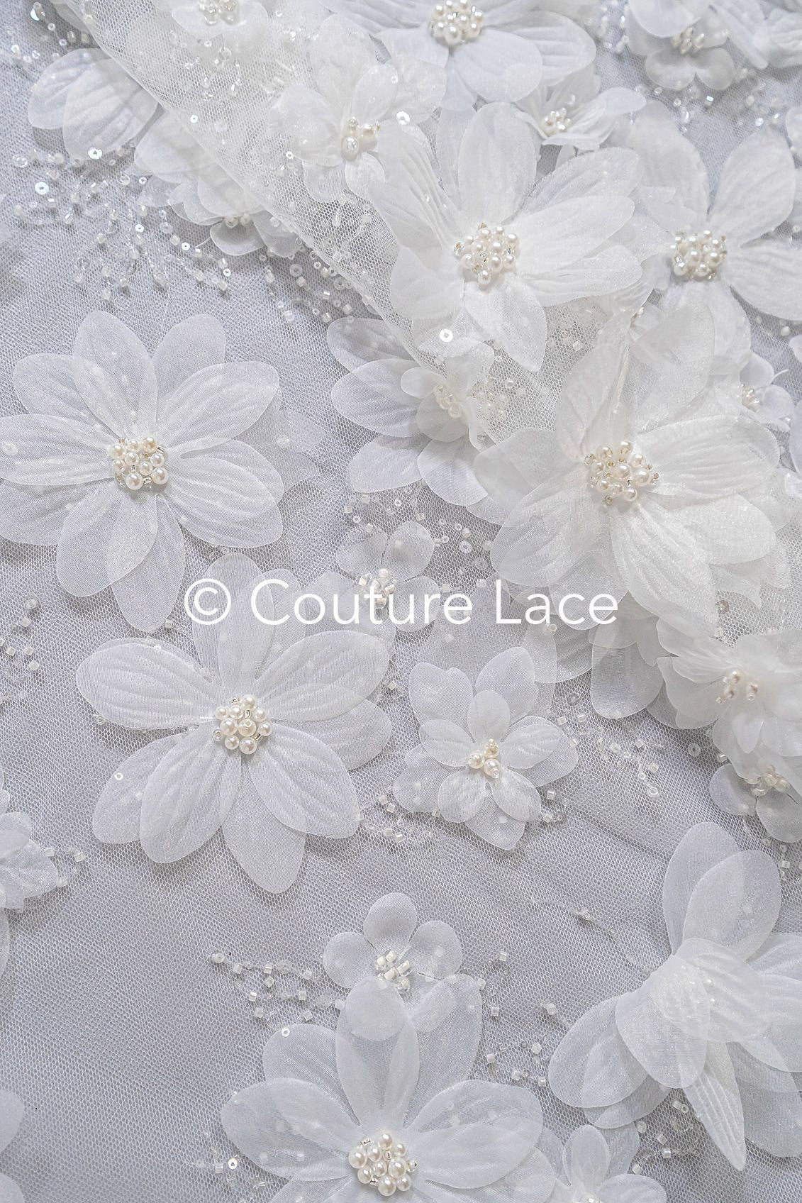 Encaje floral lujoso para vestidos de novia con flores 3D hechas a mano // L25-718