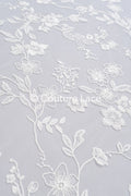 Floral embroidered bridal lace fabric, high-quality lace fabric for wedding dresses // L25-721