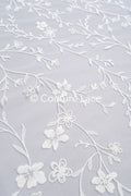 High-quality lace fabric for wedding dresses, floral embroidered bridal lace fabric // L25-723