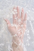 High-quality lace fabric for wedding dresses, floral embroidered bridal lace fabric // L25-723