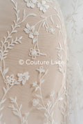 High-quality lace fabric for wedding dresses, floral embroidered bridal lace fabric // L25-723