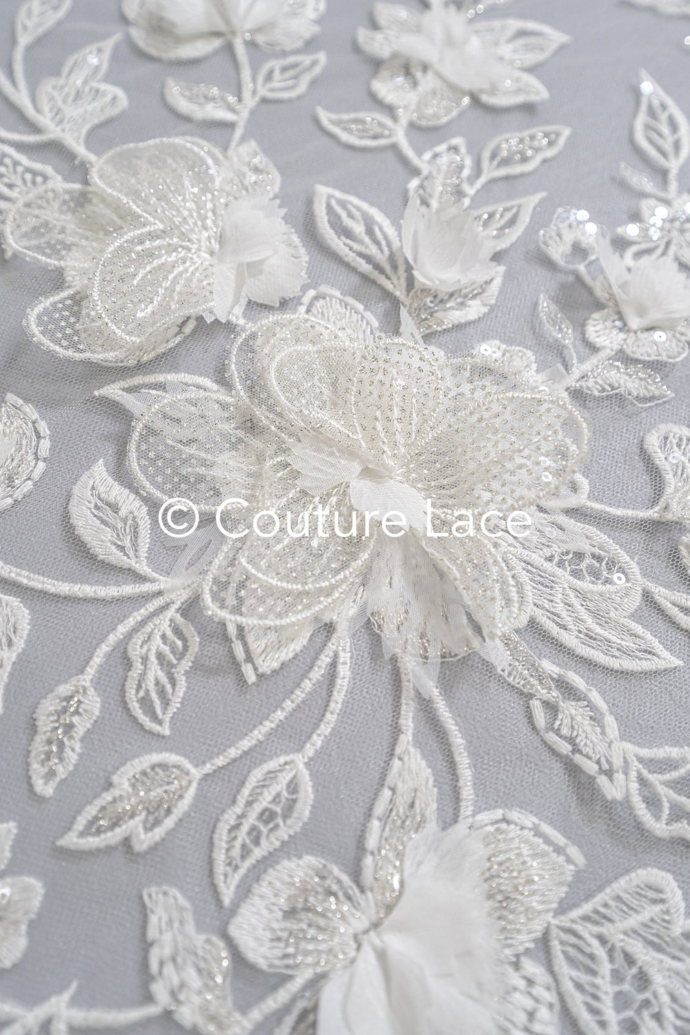 Exquisite Florale Spitze für Brautkleider, 3D Blumenspitze für Brautmode // L25-726
