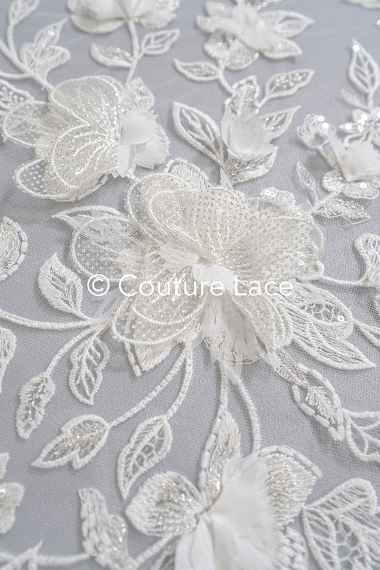 Exquisite Florale Spitze für Brautkleider, 3D Blumenspitze für Brautmode // L25-726