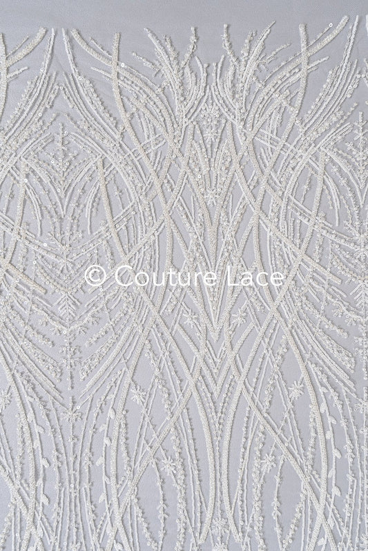 Schwere luxuriöse Perlenstickerei/ Brautspitze mit symmetrischen Muster // L25-727