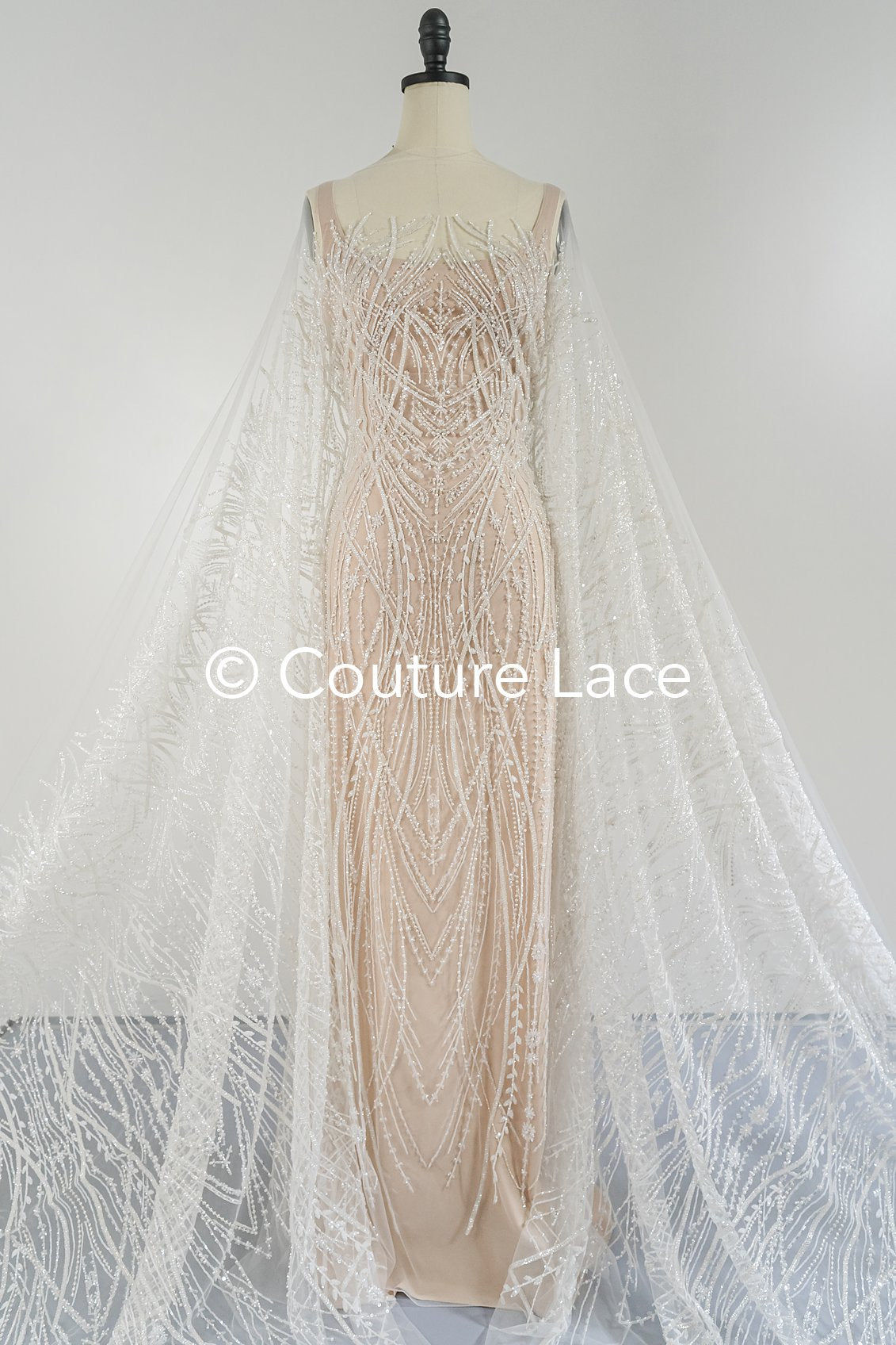 Schwere luxuriöse Perlenstickerei/ Brautspitze mit symmetrischen Muster // L25-727