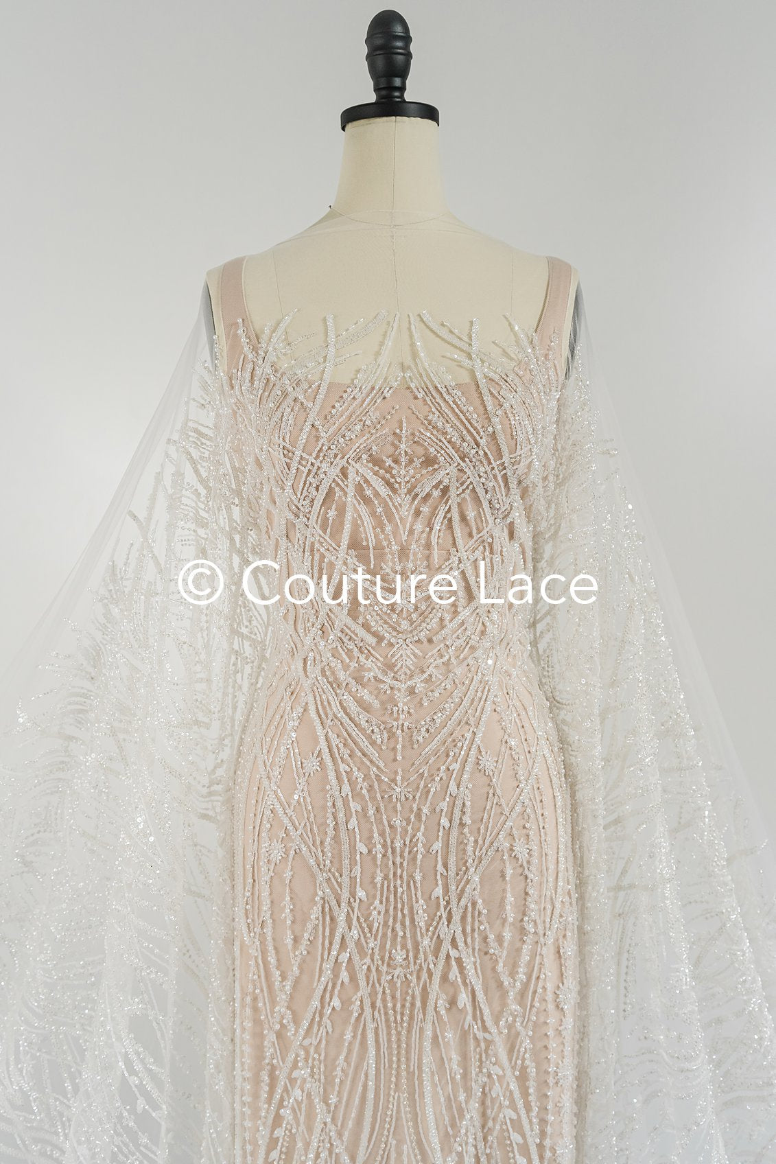 Schwere luxuriöse Perlenstickerei/ Brautspitze mit symmetrischen Muster // L25-727