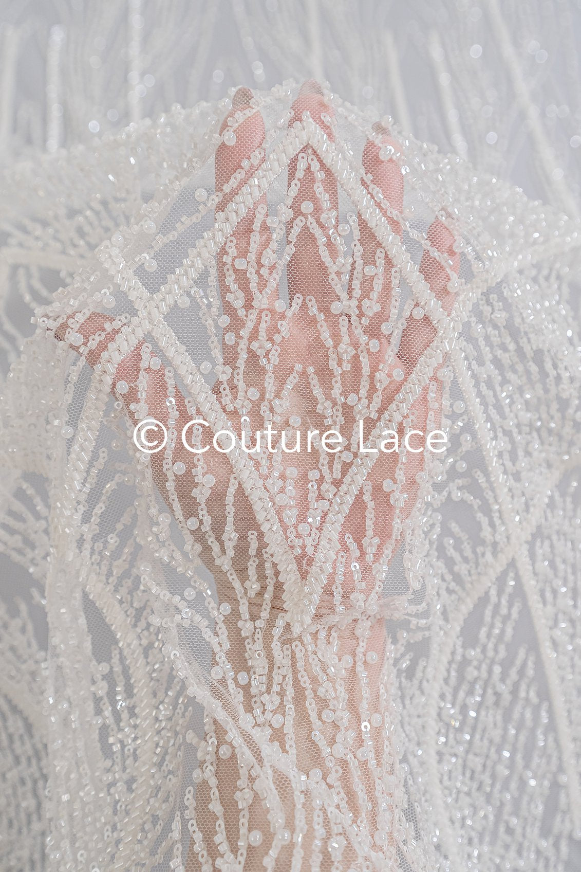 Schwere luxuriöse Perlenstickerei/ Brautspitze mit symmetrischen Muster // L25-728