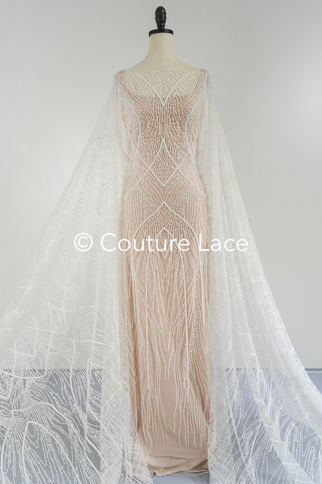 Schwere luxuriöse Perlenstickerei/ Brautspitze mit symmetrischen Muster // L25-728