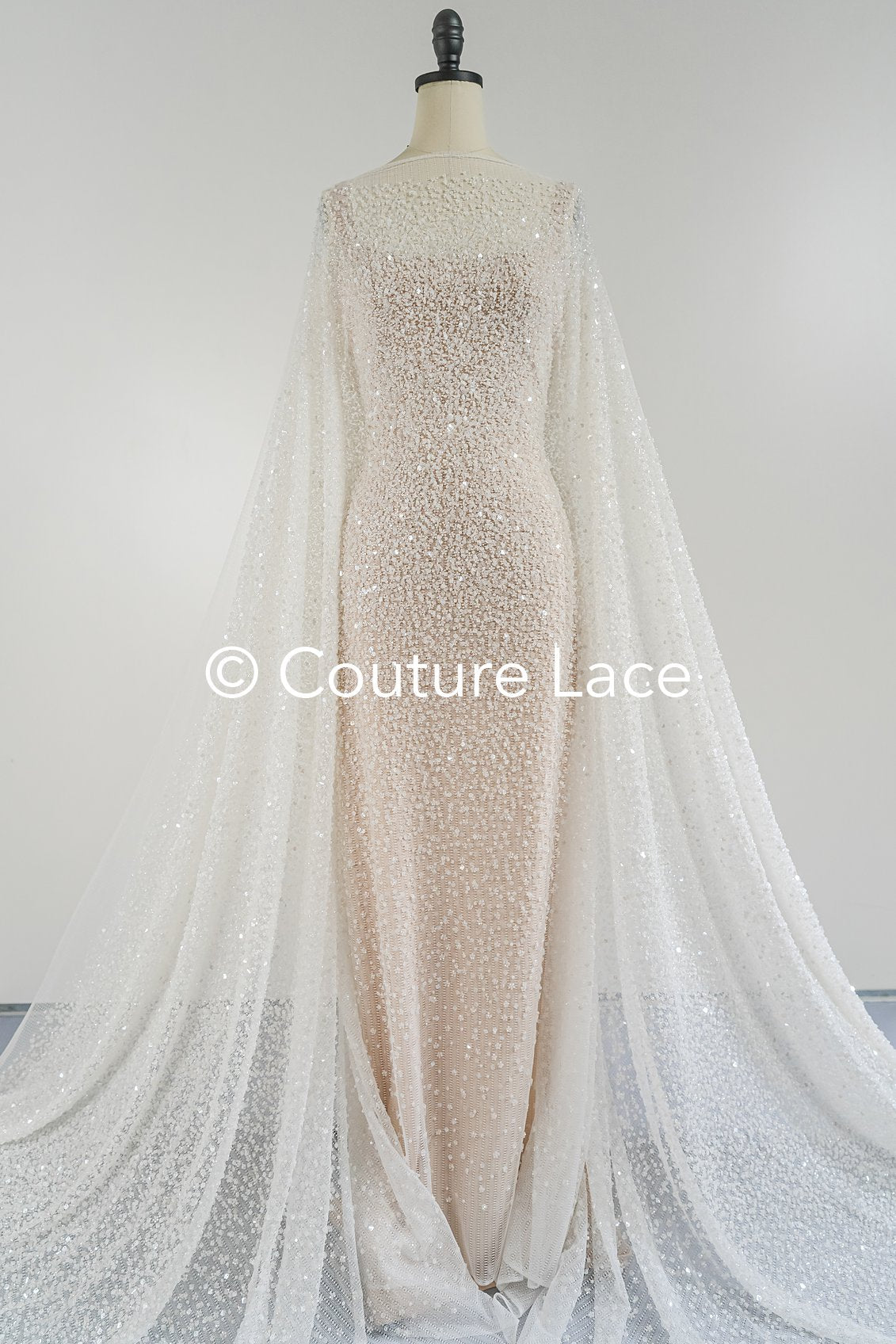 Perlenbestickte Brautspitze/ Perlenstickerei für Brautkleider/ Brautstoffe  // L25-729