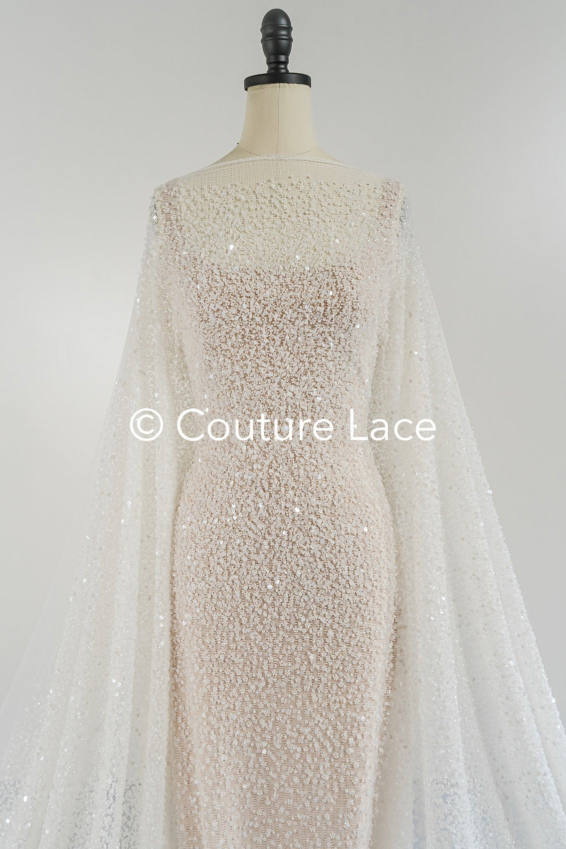 Perlenbestickte Brautspitze/ Perlenstickerei für Brautkleider/ Brautstoffe  // L25-729