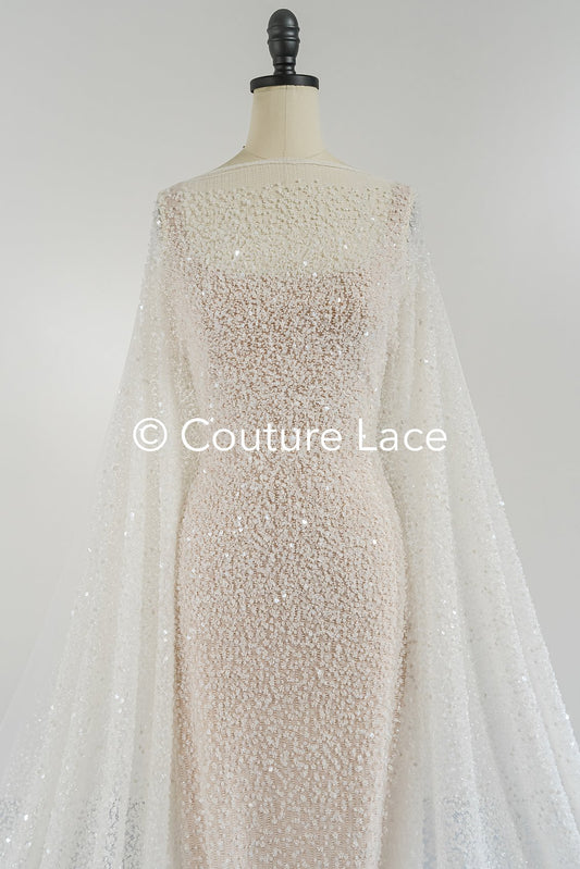 Perlenbestickte Brautspitze/ Perlenstickerei für Brautkleider/ Brautstoffe  // L25-729