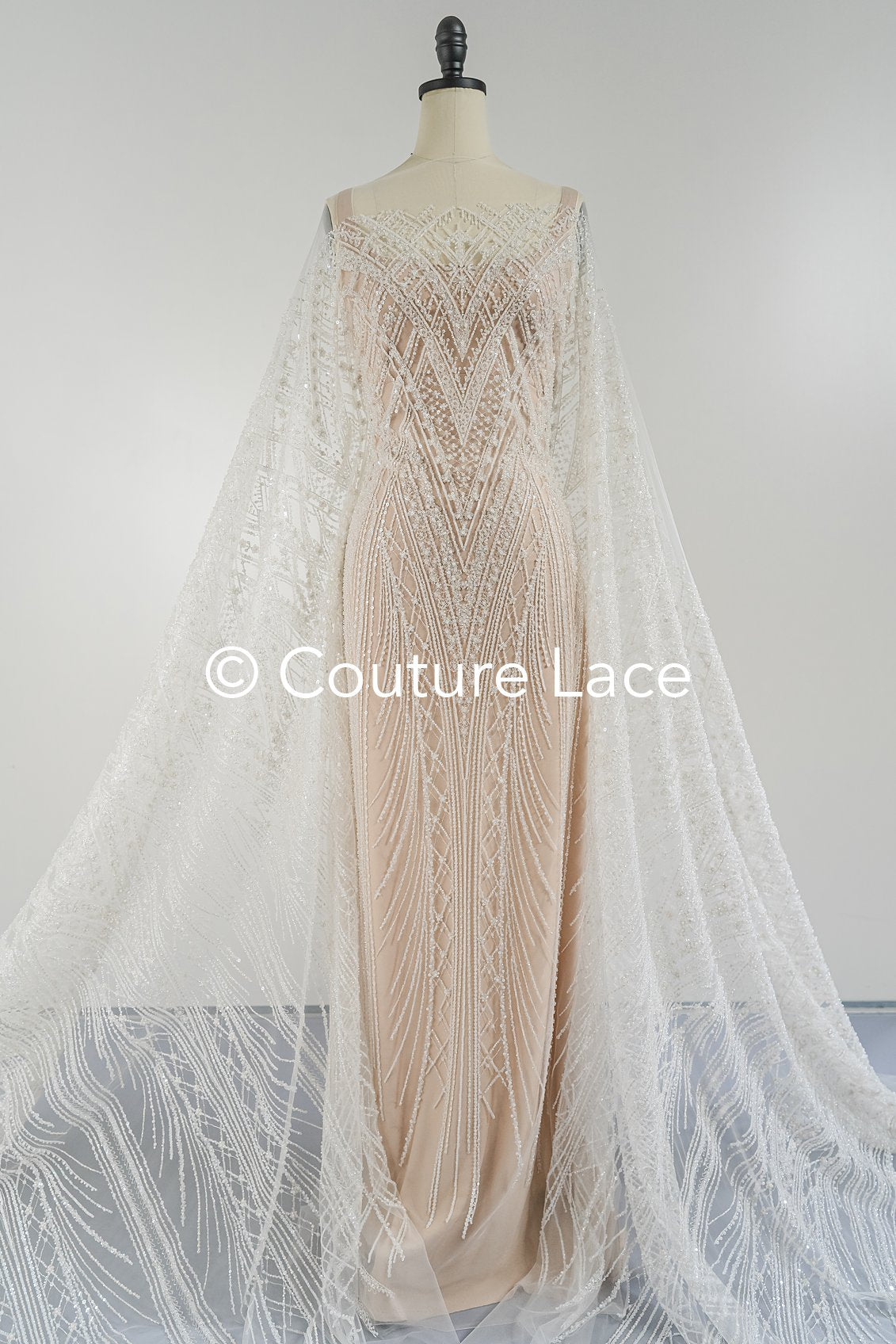 Geometrische Perlenbestickte Brautspitze/ Luxuriöse Perlenspitze für Brautkleider // L25-730