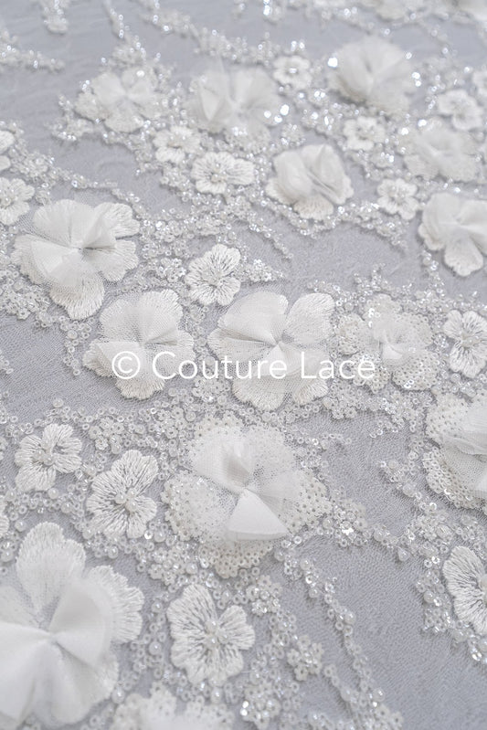 Exquisite Florale Spitze für Brautkleider, 3D Blumenspitze für Brautmode // L25-731