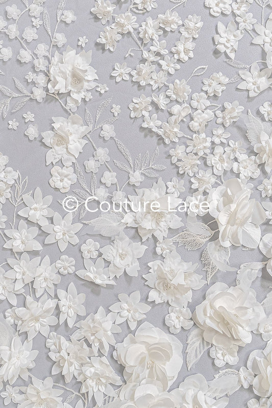 Luxus Florale Spitze für Brautkleider, 3D Blumenspitze für Brautmode // L25-732