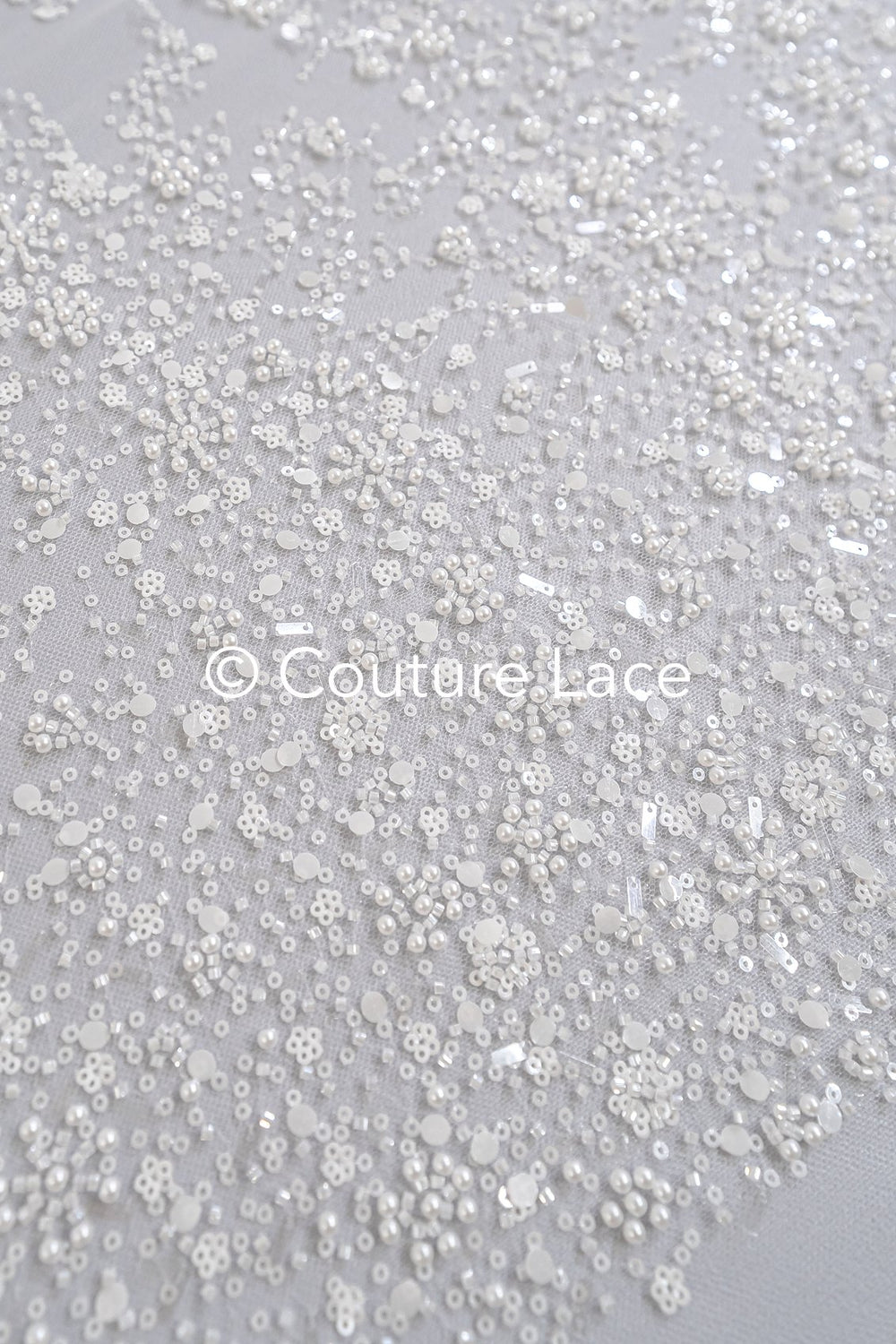 Perlenbestickte Brautspitze/ Perlenstickerei für Brautkleider/ Brautstoffe  // L25-733