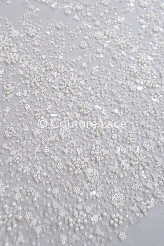 Perlenbestickte Brautspitze/ Perlenstickerei für Brautkleider/ Brautstoffe  // L25-733