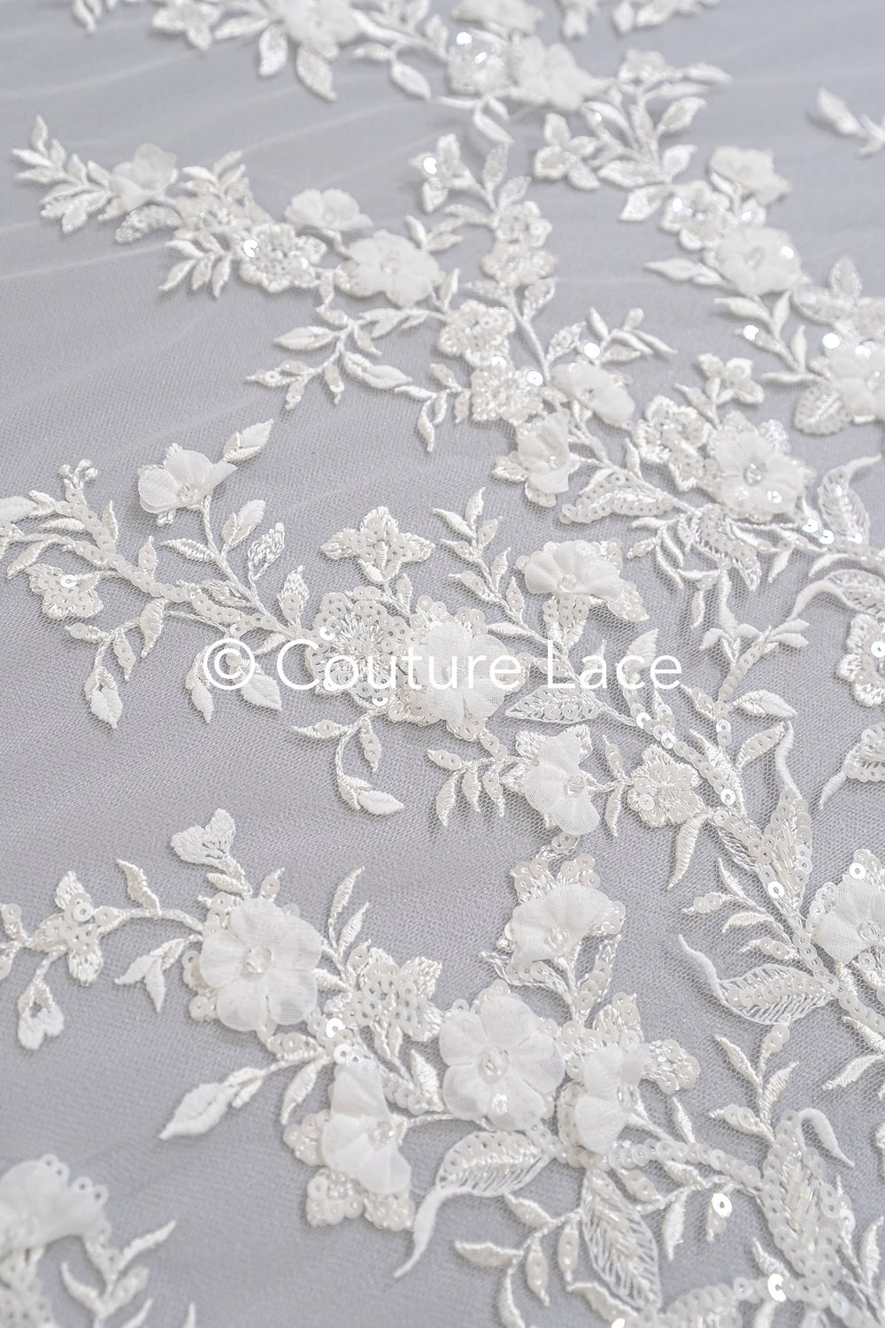 Romatische, Florale Spitze für Brautkleider, 3D Blumenspitze für Brautmode // L25-734