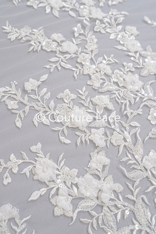 Romatische, Florale Spitze für Brautkleider, 3D Blumenspitze für Brautmode // L25-734