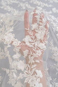 Romatische, Florale Spitze für Brautkleider, 3D Blumenspitze für Brautmode // L25-734