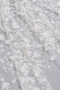3D Blüten bestickte Brautspitze, Brautstoff mit Stickerei für Brautkleider  // L25-737