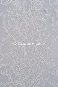 Beaded bridal lace with delicate leaf pattern, bridal fabric with beaded embroidery for wedding dresses // L25-739