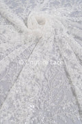 Beaded bridal lace with delicate leaf pattern, bridal fabric with beaded embroidery for wedding dresses // L25-739