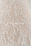 Beaded bridal lace with delicate leaf pattern, bridal fabric with beaded embroidery for wedding dresses // L25-739