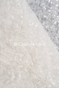 Beaded bridal lace with delicate leaf pattern, bridal fabric with beaded embroidery for wedding dresses // L25-739