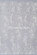 Beaded bridal lace with floral pattern and 3D flowers/ Bridal fabric with bead embroidery for wedding dresses // L25-740
