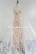 Beaded bridal lace with floral pattern and 3D flowers/ Bridal fabric with bead embroidery for wedding dresses // L25-740
