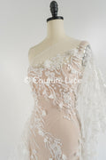 Beaded bridal lace with floral pattern and 3D flowers/ Bridal fabric with bead embroidery for wedding dresses // L25-740